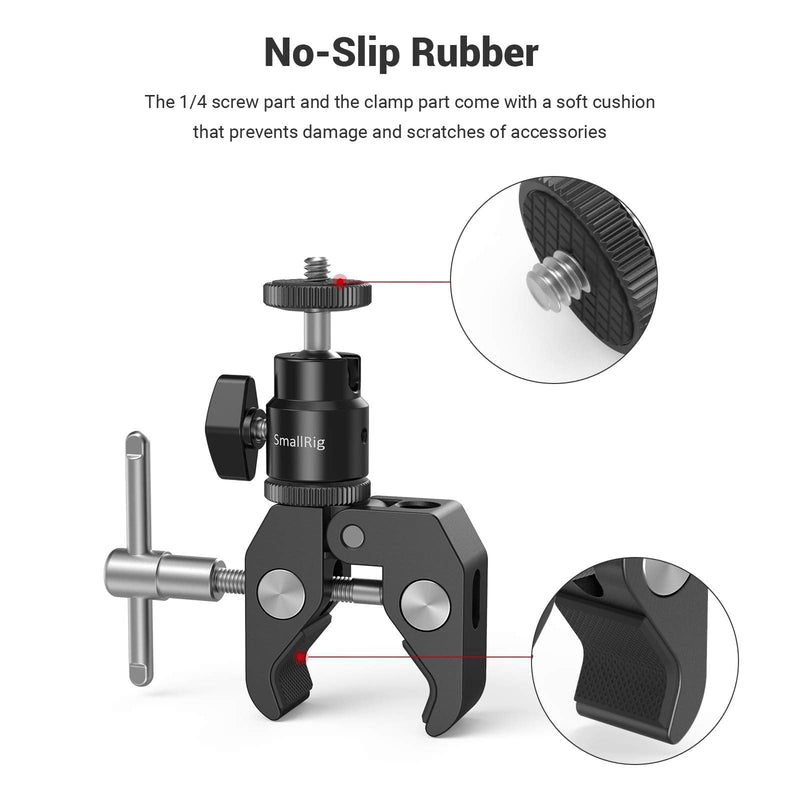 SmallRig Super Clamp Mount with Mini Ball Head Mount Hot Shoe Adapter with 1/4 Screw for LCD Field Monitor, LED Lights, Flash, Microphone, for Gopro, for DJI Action 2, for Insta360 - 1124