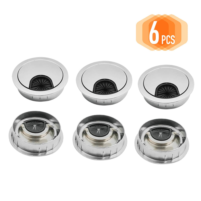 AGOOBO 6 Pcs Metal Cable Grommet, 2 inch Zinc Alloy Desk Table Grommet Cable Cord Hole Cover for Home and Office, Fits 2 inch Hole (Silver)