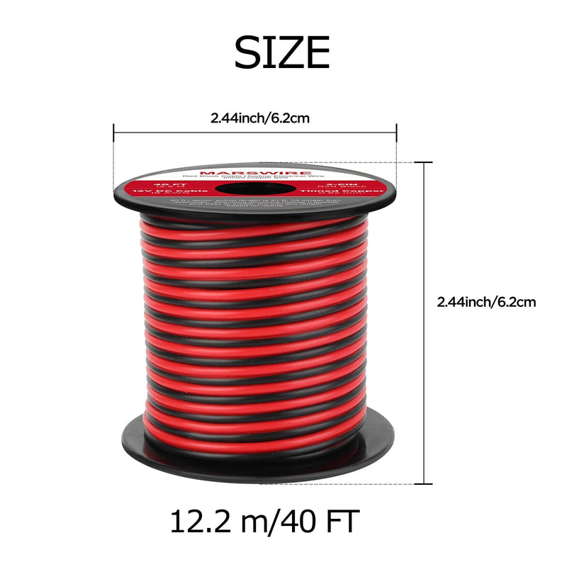 [AUSTRALIA] - MARSWIRE 18 Gauge awg 2pin Electrical Wire, DC 12V LED Light Wire Auto Hookup Wire Copper Cable, with Spool for LED Lamp Light TV Auto (40FT) 40FT 