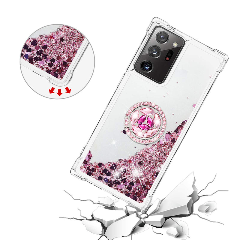 U/D Samsung Galaxy Note 20 Ultra Case,Creativity Clear Quicksand Glitter Flowing Liquid Floating Soft TPU Case w/Stand Bling Diamond Sparkle Phone Cover for Samsung Galaxy Note 20 Ultra LSZ Rose Gold