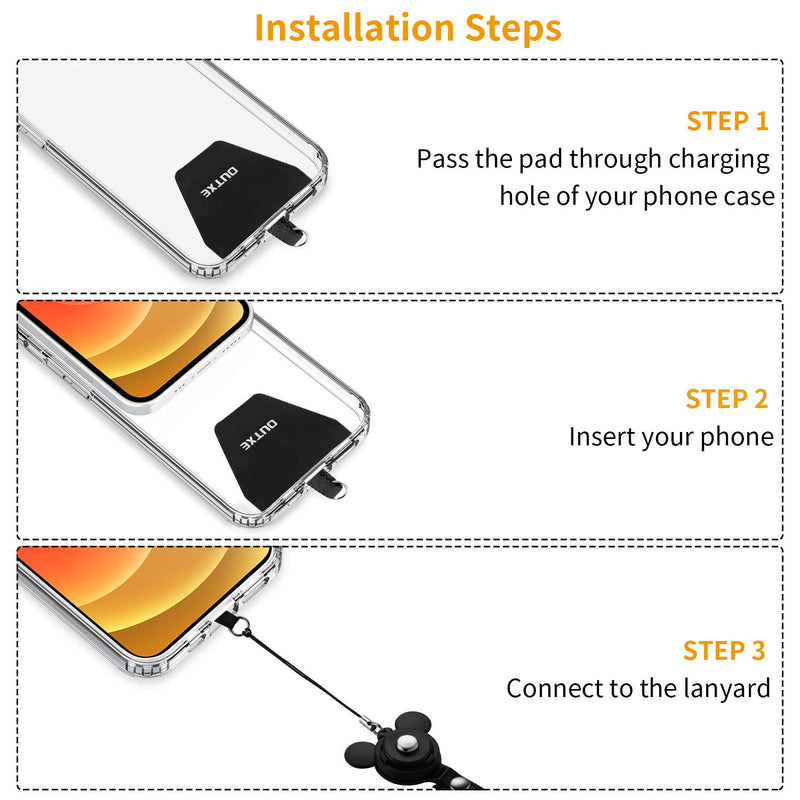 OUTXE Universal 3 in 1 Cell Phone Holder Phone Lanyard 2 Pack 2×Durable Pads Phone Stand Neck Lanyard for Phone Key Badge ID,Compatible with iPhone,Samsung Galaxy,and All Smartphones-Black