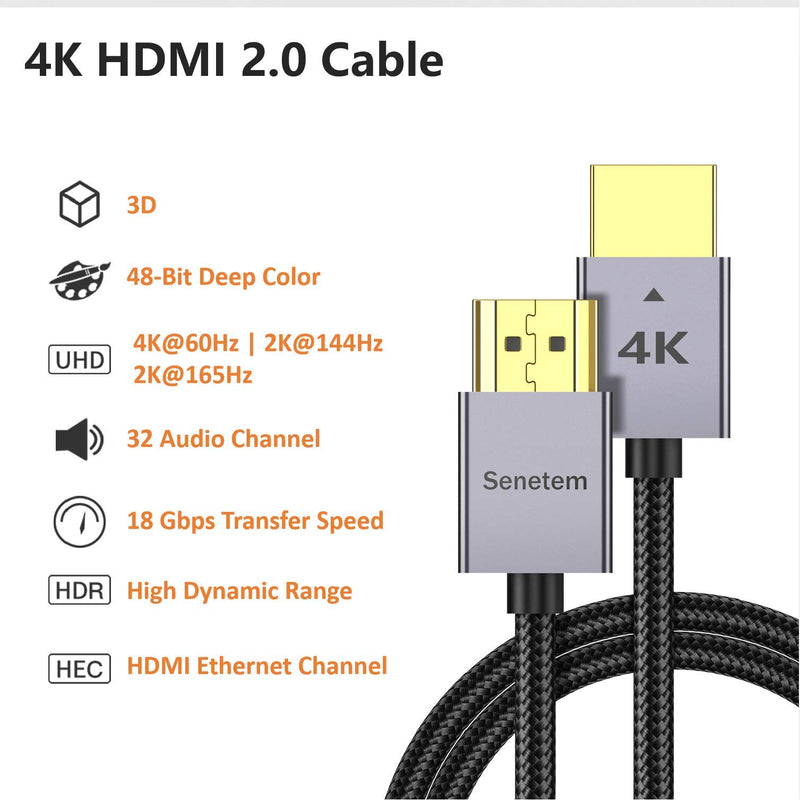 4K HDMI Cable 10 ft High Speed (4K@60Hz, 18Gbps), HDMI 2.0 Cord, Cotton Braided, Slim Aluminum Shell, Gold-Plated Connectors -4K HDR, ARC, for Gaming Monitor, TV, X-Box, PS5/4/3 (10 Feet, Braided) 10 Feet