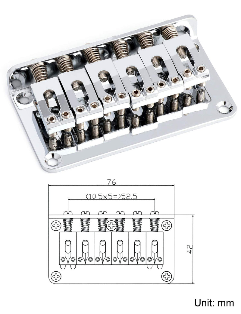 Metallor Fixed Hardtail Saddle Bridge Top Load Guitar Tailpiece Compatible with 6 String Fender Strat Tele Style Electric Guitar Parts. (Chrome) Chrome