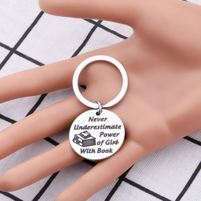 AKTAP Ruth Bader RBG Quote Gift Never Underestimate Power of Girl with Book Reader Key Ring for Book Lovers