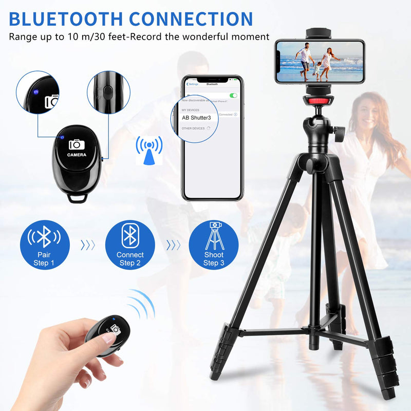 Phone Tripod, 57" Tripod for iPhone iPad Tablet Tripod Cell Phone Tripod with Remote Shutter, Cell Phone/Tablet Holder Perfect for Video Recording/Selfies/Live Stream/Vlogging