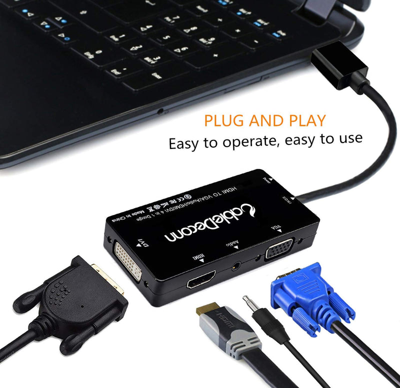 CABLEDECONN HDMI to VGA DVI HDMI Converter Adapter Cable with Audio 3.5mm Micro USB for HDMI Laptops Computers etc Connecting Simultaneously-Black