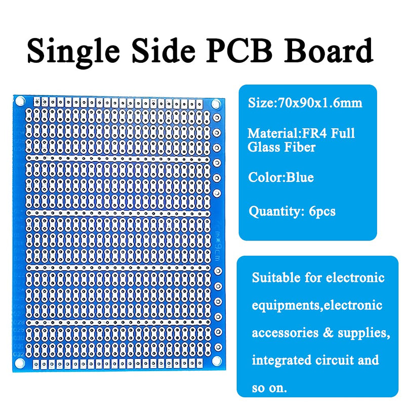 YUNGUI 6PCS Solderable Breadboard,824 Holes 70x90x1.6mm PCB Board for DIY Prototype Soldering and Electronic Project with Arduino Kits, Blue