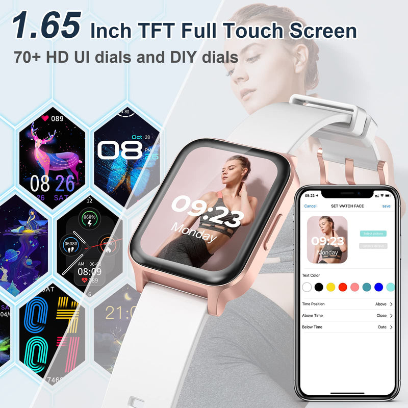 Smart Watch for Android Phones 1.69" Touch Screen Smart Watches for Women Men Nemheng Smartwatch Fitness Watches with Heart Rate Monitor Sleep Tracker Calorie Pedometer Sports Activity Fitness Tracker White