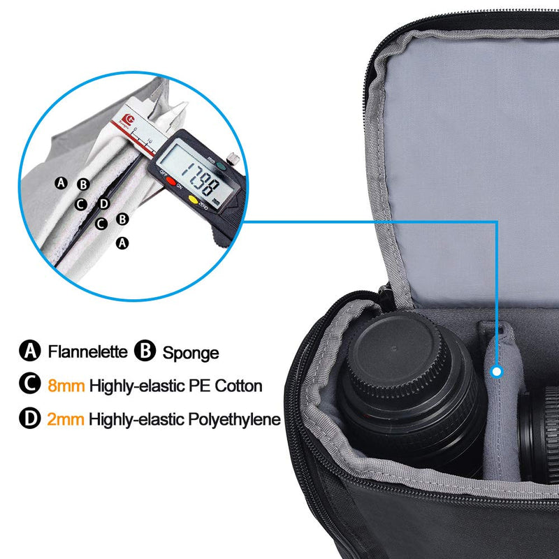 [AUSTRALIA] - CADeN Camera Shoulder Crossbody Bag Case Compatible for Nikon, Canon, Sony SLR/DSLR Mirrorless Cameras and Lenses Waterproof Black Large 