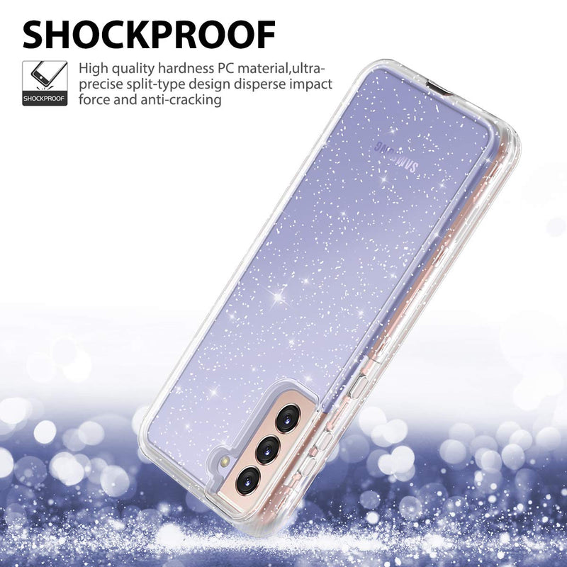 Lamcase for Galaxy S21 Plus Case Crystal Clear Glitter Sparkly Bling Heavy Duty Shockproof Hybrid Three Layer Protective Cover Case for Samsung Galaxy S21 Plus 5G 6.7 inch (2021), Clear/Silver Glitter