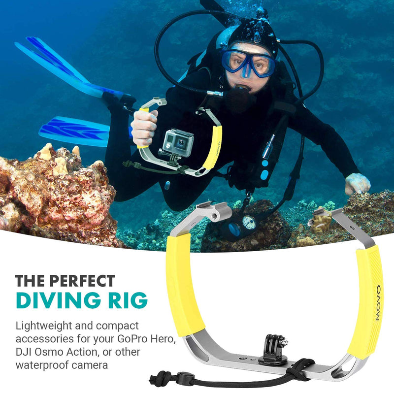 Movo GB-U80 Underwater Diving Rig with Cold Shoe Mounts, Wrist Strap - Compatible with GoPro HERO, HERO3, HERO4, HERO5, HERO6, HERO7, HERO8, HERO9, Osmo Action Cam - Scuba GoPro Accessory (XL Version) Large Yellow