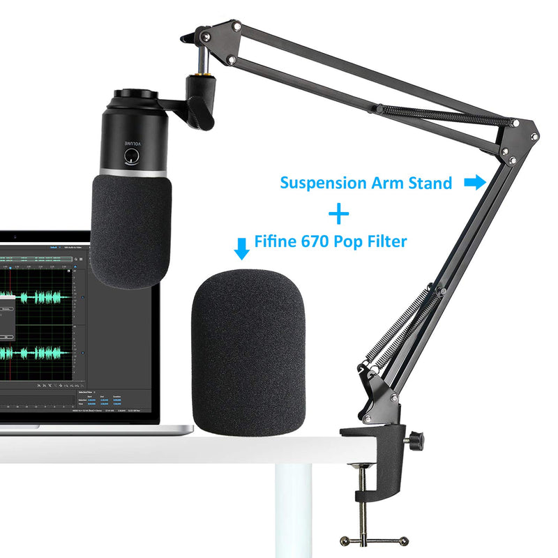 [AUSTRALIA] - Fifine K670 USB Mic Boom Arm with Foam Windscreen, Suspension Boom Scissor Arm Stand with Pop Filter Cover for Fifine K670 Microphone by SUNMON Mic Stand and Pop Filter 