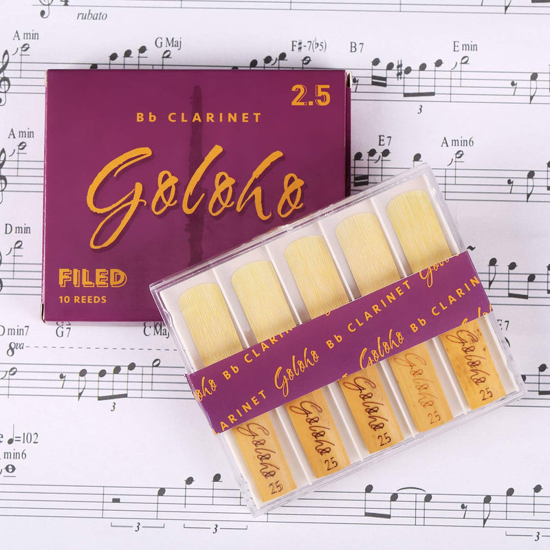 GOLOHO Bb Clarinet Reeds, Strength 2.5, Filed Cut, Box of 10