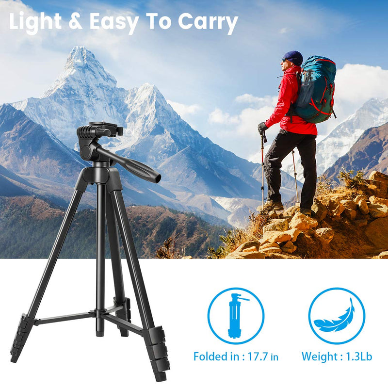Phone Tripod,Tripod for Camera,55-inch Extendable Lightweight Aluminum Tripod Stand with Universal 2 in 1 Phone/Tablet Holder,Remote Shutter,Compatible with Smartphone&Tablet&Camera,Carry Bag Inclued.