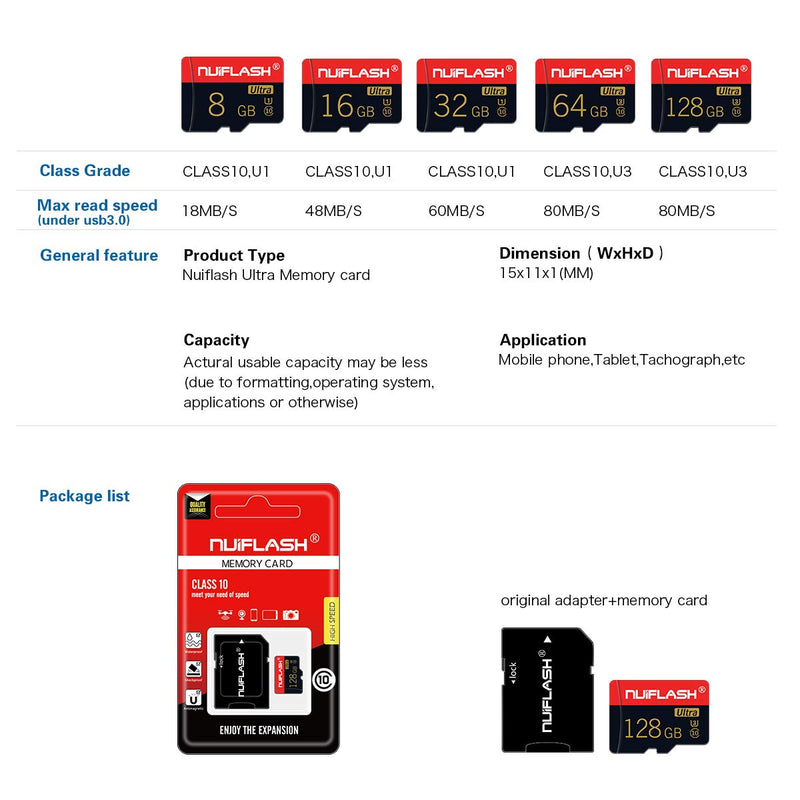 Micro SD Card 128GB Memory Card 128GB TF Card Full HD Memory Card Class 10 Designed for Android Smartphones,Tablets Class 10 with SD Card Adapter (128GB) 050 128GB