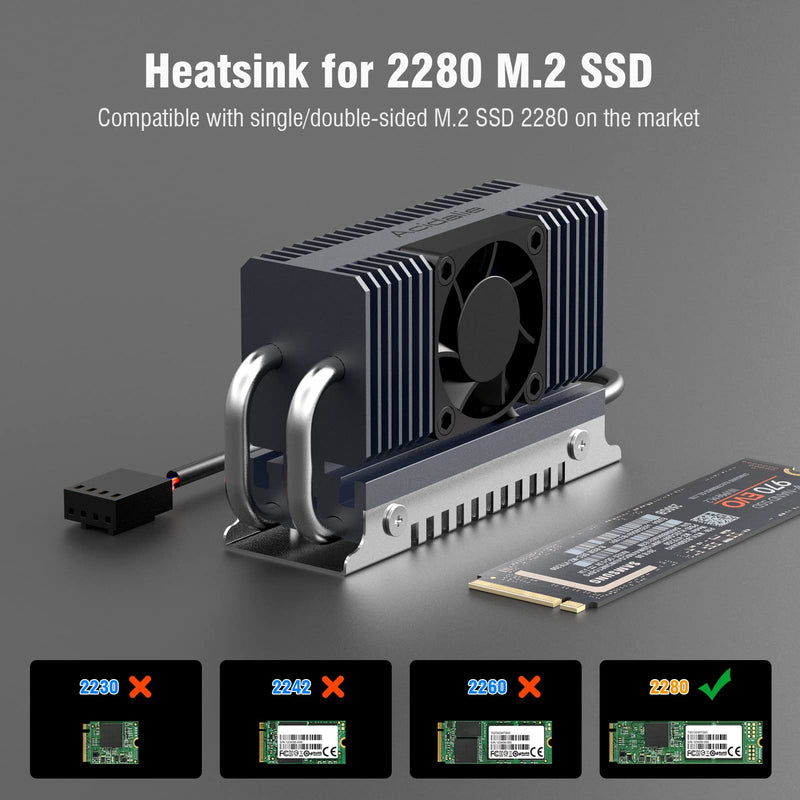 ACIDALIE M.2 Heatsink,SSD Cooler for Pcie NVMe or SATA M2 2280 SSD Cooling with Fan