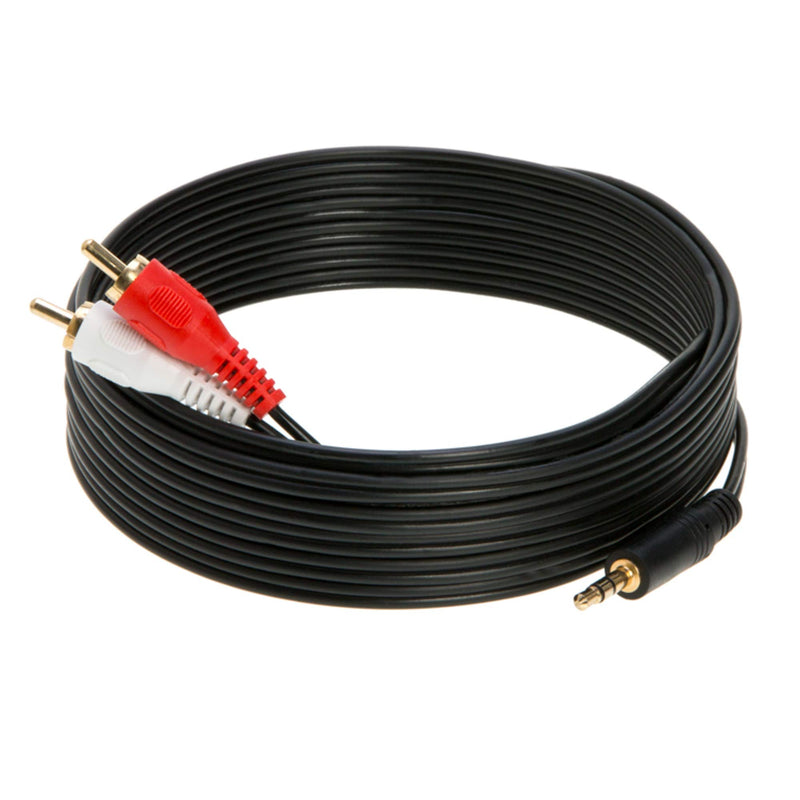 3.5mm Male Audio to 2 RCA Stereo Cable 6ft, 10ft, 12ft, 15ft, 25FT (15FT)