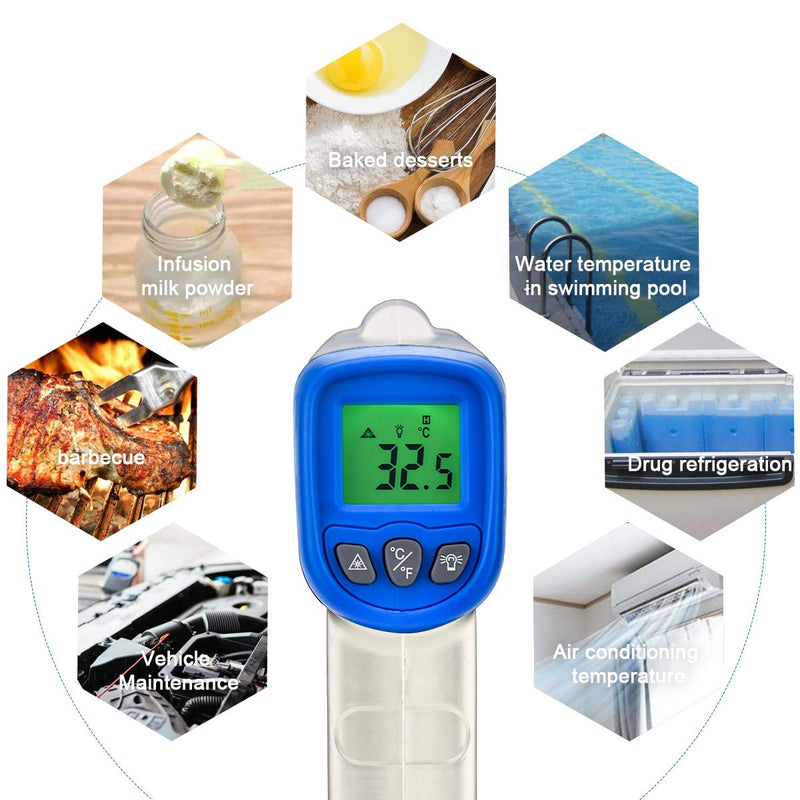Digital Laser Infrared Thermometer AP-981A Non-Contact IR Thermometer Gun Temperature Gun -58℉~ 662℉(-50℃~350℃) with Backlight Data Hold for Swimming Cooking BBQ Automotive(NOT for Human) White