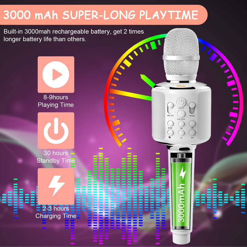 [AUSTRALIA] - Wireless Karaoke Microphone, Bluetooth 5.0 Karaoke Reverb Machine 3000mah Handheld Mic Speaker Machine for Android/iPhone/PC White 