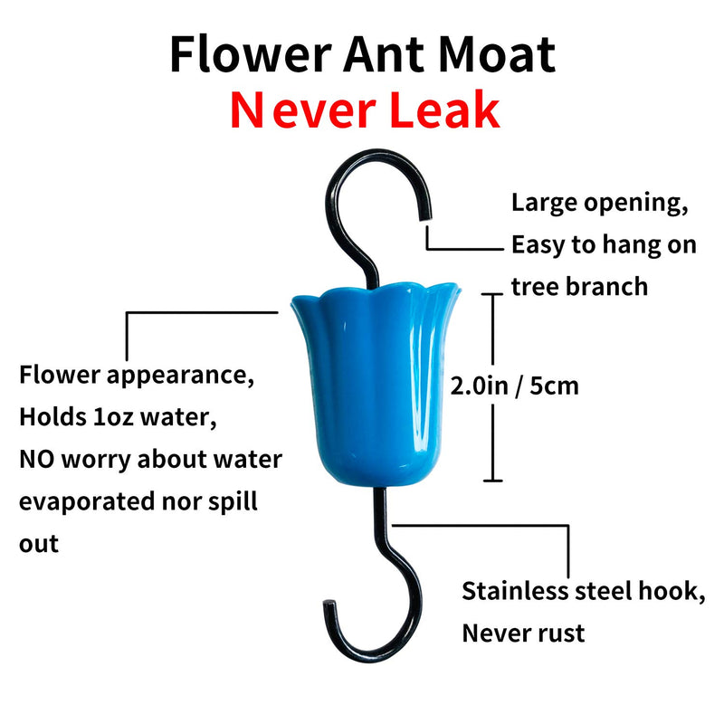 ShinyArt Flower Ant Moat for Hummingbird Feeder- 3 Blue Ant Moats and 3 Brushes, Authentic Trap Gets Rid of Ants Fast & 100% Safe and All Natural for Your Nectar Feeder