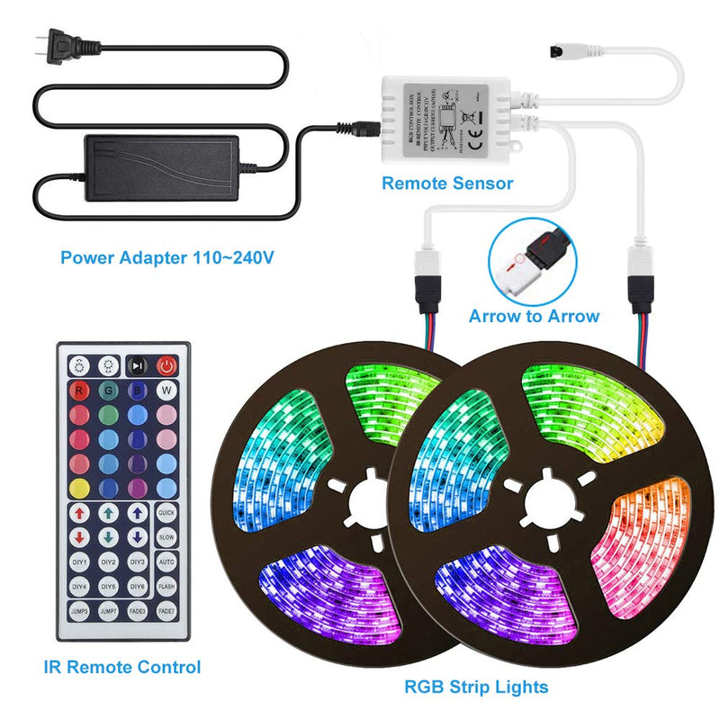 [AUSTRALIA] - UMICKOO LED Strip Lights Kit,led Lights for Bedroom 10m(2x5m,32.8 feet) SMD 5050 300 LEDs,with IR Remote Controller for Home,Kitchen,Party,Christmas,DC 12V 5A 