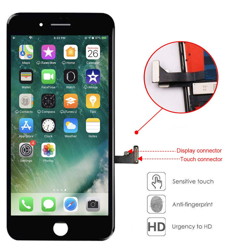 QTlier for iPhone 8 Screen Replacement, LCD Display Touch Screen Digitizer Assembly with Repair Tools+Adhesive Strips+Screen Protector for A1863, A1905, A1906 (Black, 4.7 Inch) Black