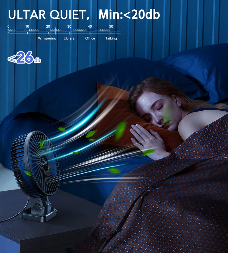 JZCreater USB Desk Fan, 5INCH Mini Fan, 3 Speeds Adjustable Desktop Table Cooling Fan, Rotation Strong Wind, Quiet Personal Fan for Home Office Car Travel, Black Blue