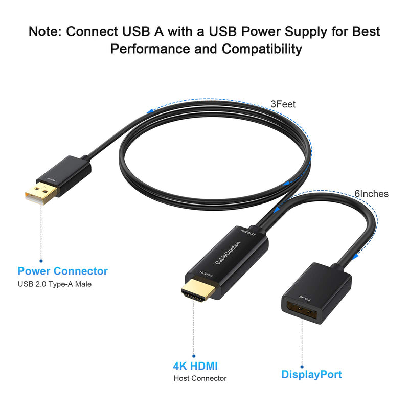 HDMI to DisplayPort Converter with USB Power, CableCreation 4K x 2K@30Hz HDMI Male to DP Female Adapter/Converter for Xbox One, Compliant with VESA Dual-Mode DisplayPort 1.2, HDMI 1.4