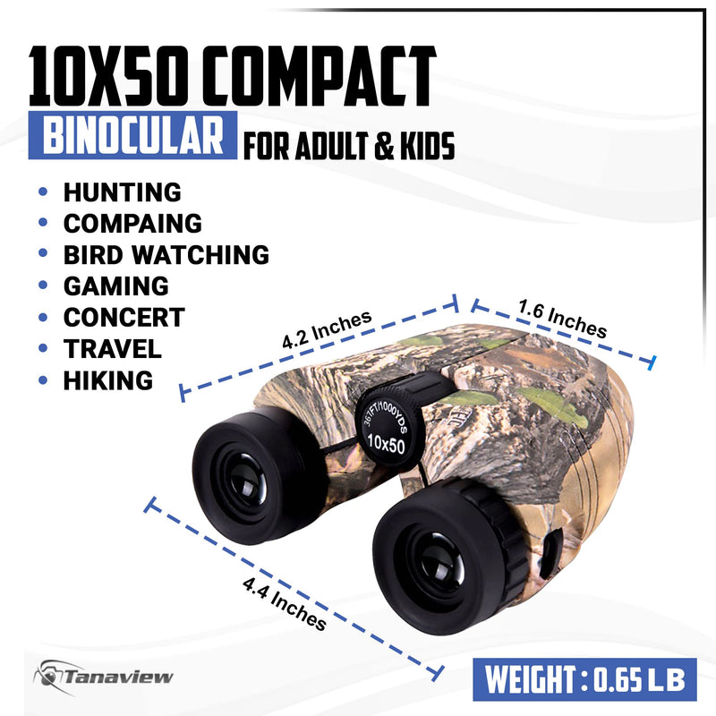 10x50 Compact Binoculars with Clear Low Light Vision, Binocular for Adults Kids, Large Eyepiece Water/Fog Proof, Light Weight Easy Focus Binoculars for Bird Watching, Hunting, Traveling, Hiking