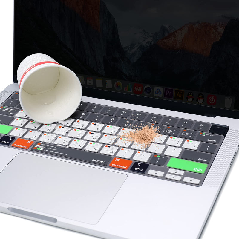 MOSISO Keyboard Cover Compatible with MacBook Pro 14 inch 2022 2021 M1 Pro/Max A2442&Compatible with MacBook Pro 16 inch 2021 2022 M1 Pro/M1 Max A2485,Protective Silicone Skin, Mac OS X Shortcut, Gray