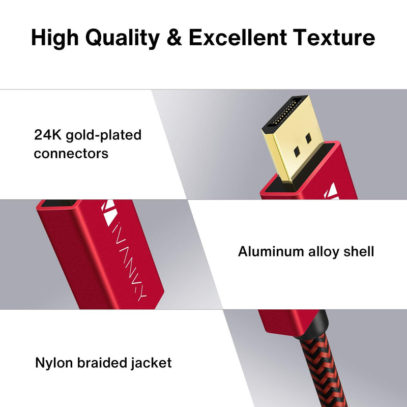 DisplayPort Cable 6.6ft/Red, iVANKY DP Cable, [4K@60Hz, 2K@165Hz, 2K@144Hz], Nylon Braided High Speed DisplayPort 1.2 Cable, Compatible with PC, Laptop, TV 6.6 Feet Red