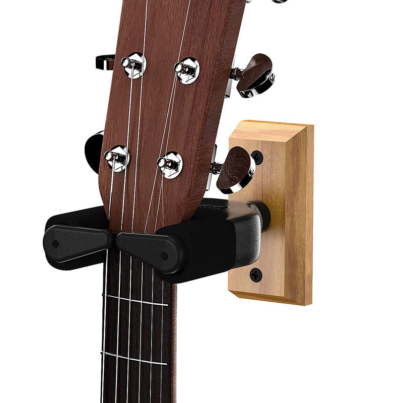 SWIFF Guitar Hanger Auto Lock Guitar Wall Hanger Wall Mount Hook Holder Stand for All String Instrument Like Electric Acoustic Guitar Bass, Banjo, Mandolin and More (Hard Wood Base)