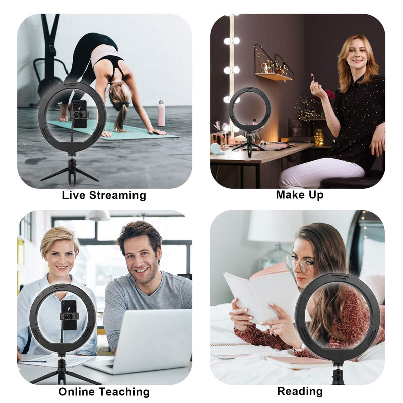 Fustarky 10 INCH Selfie Ring Light Tripod with Phone Holder 3 Colour Modes for Live Streaming/Make up/Outdoor Activities/Journey