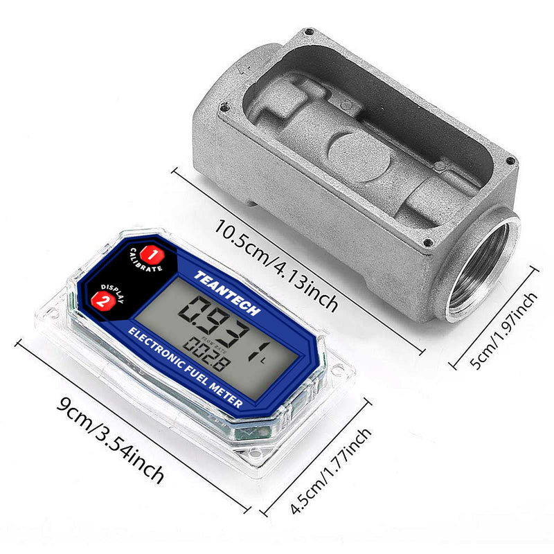 Digital Turbine Flow Meter Digital LCD Display with NPT Counter Gas Oil Fuel Flowmeter for Measure Diesel Kerosene Gasoline (1 Inch) 1 inch Black blue