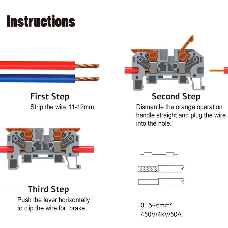 [AUSTRALIA] - Koverflame Lever Wire Nut Connector, Quick Wiring Cable Connector Push-in Conductor Terminal Block, Splicing Connectors for Circuit Inline (LT-6(DIN Rail), 10) LT-6(DIN rail) 