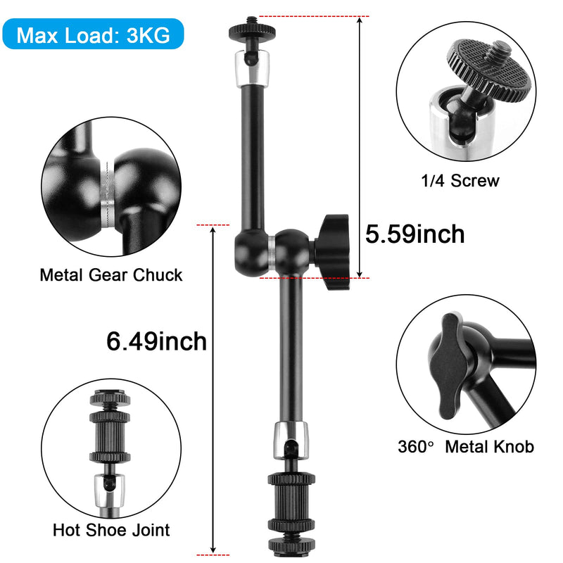 Magic Arm Camera Clamp,ChromLives Adjustable 11" Articulating Arm Camera Mount with Super Clamp W/ 1/4" and 3/8" Thread for DSLR Camera Rig/LCD Monitor/LED Lights/Flash Light Magic Arm Camera Clamp