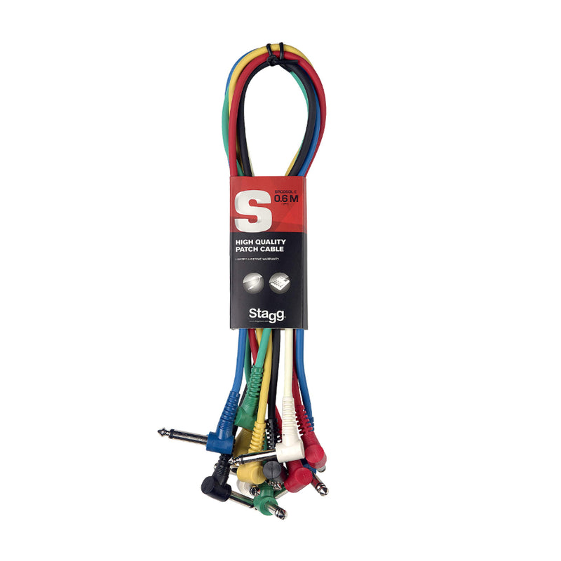 Stagg SPC060L E 60cm Mono Angled Patch Cable - Multicolour (Pack of 6) 0.6m Set of 6