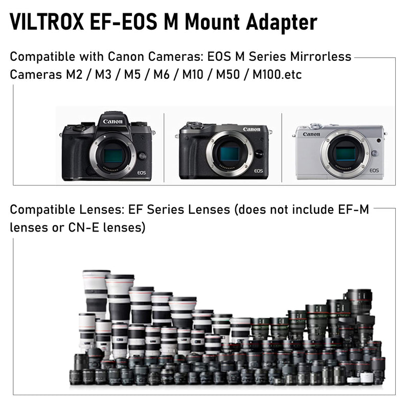 VILTROX EF-EOS M Lens Mount Auto Focus Adapter, Compatible with Canon EF/EF-S Lens to Canon EOS M (EF-M Mount) Mirrorless Camera Body EOS M100 M50 M3 M10 M6 M5