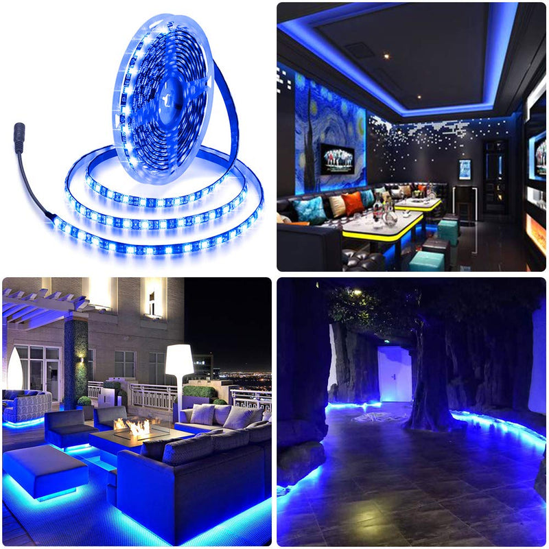 [AUSTRALIA] - ALITOVE Blue LED Light Strip 32.8ft Waterproof IP65 10M 600 LEDs 60 LEDs/M 5050 SMD Black PCB DC 12V with Enhanced 3M VHB Foam Tape for Home Garden Decoration Lighting, 2X 16.4ft, No Power Supply 