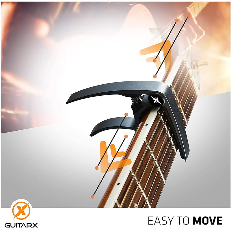 GUITARX X1 Capo for Acoustic Guitar, Electric Guitar Capo - Also For Bass, Ukulele, Banjo and Mandolin - #1 Brand Among Guitar Capos - Aluminum Alloy, 2-Pack