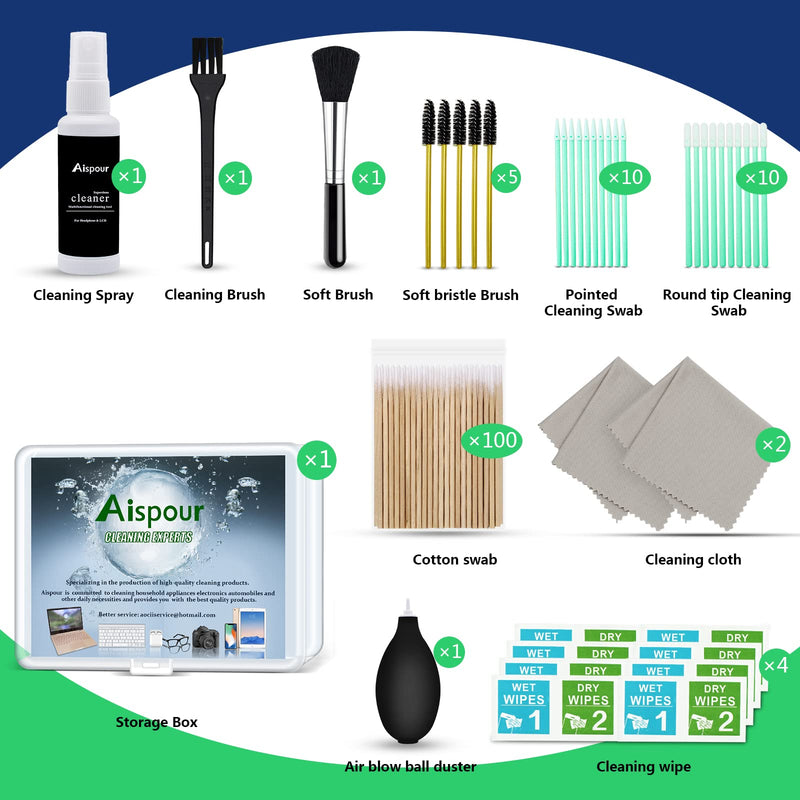 140 Pcs Phone Cleaning Kit, Airpod Cleaner Kit for USB Charging Port, iPhone Cleaning Kit with Screen Cleaner Spray, Electronics Cleaning kit for Laptop Earphones Camera, Earbud Cleaning kit
