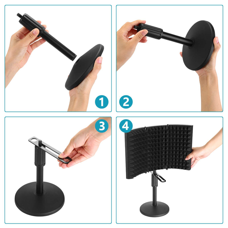 Microphone Isolation Shield, AGPtEK Compact Microphone Isolation Shield with Desk Mic Stand, Mic Sound Absorbing Foam Reflector for Sound Recording, Podcasts, Vocals, Singing and Broadcasting