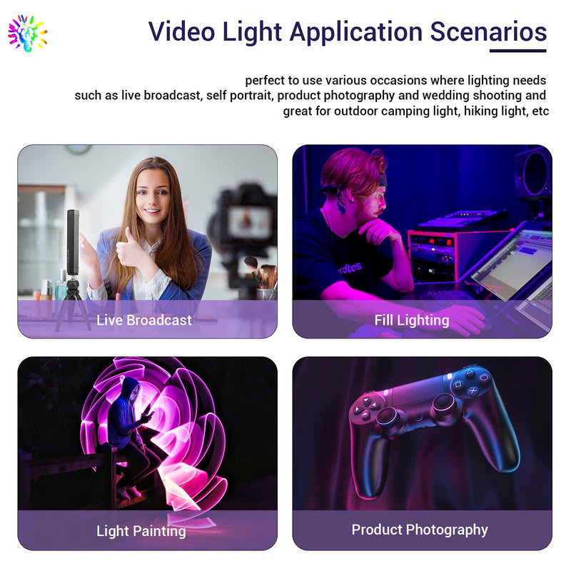 LUXCEO P200 RGB Video Light Wand with APP Control IP67 Waterproof LED Photography Light, CRI≥95 Built-in Strong Magnetic, 4000mAh Battery, 3000k 6000k Stepless Dimming Colorful Stick(Power Bank)