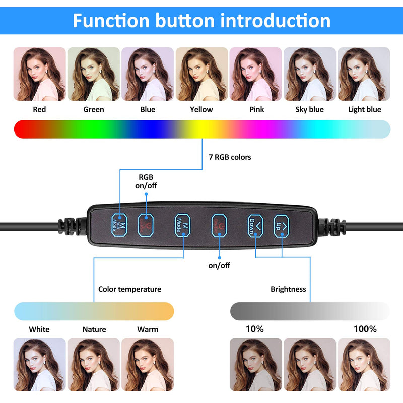 6" RGB Selfie Ring Light with Two Table Tripod Stand, 10 RGB Colors Dimmable LED Ring Light with Wireless Remote Control for Makeup, Vlog/YouTube Video, Live Stream, Photography