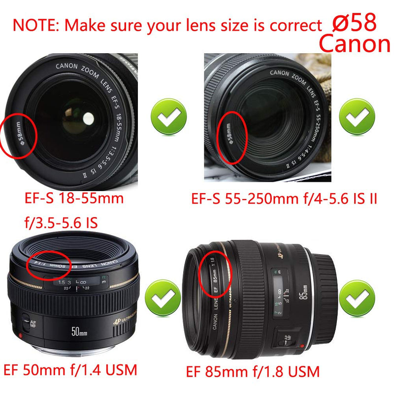 T7 Lens Cap [58mm] for Canon Rebel T8i T7 4000D w/ EF-S 18-55mm Lens, Compatible for Fujifilm X-S10 w/ XF18-55mm Lens [2-Pack]