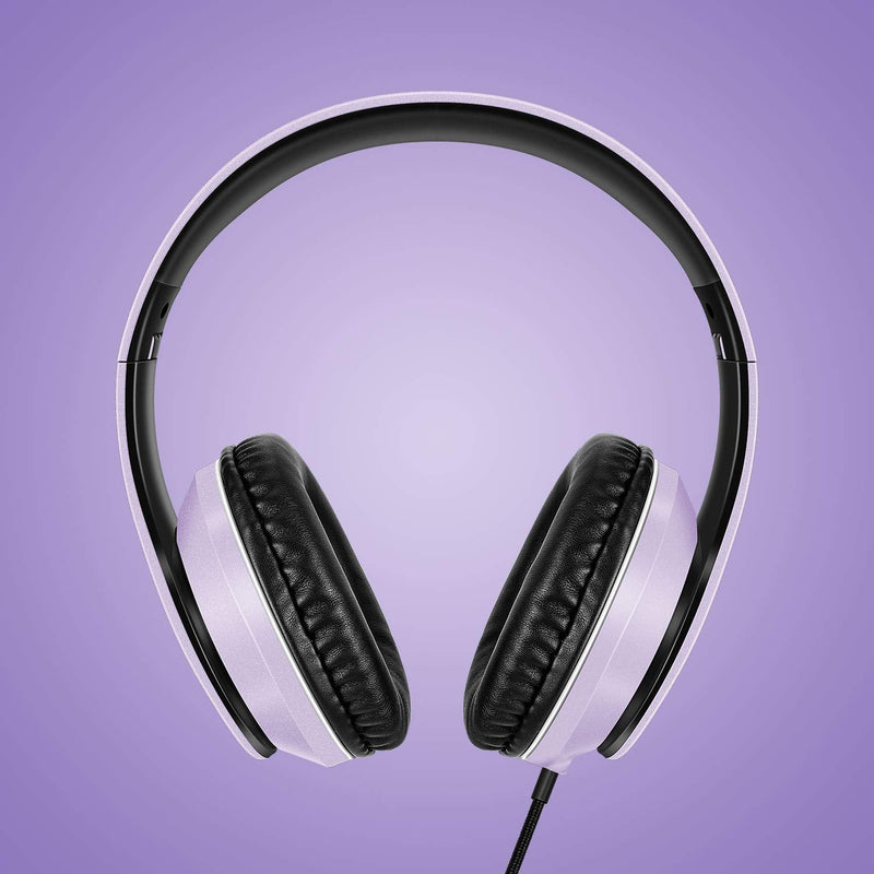 LORELEI X6 Over-Ear Headphones with Microphone, Lightweight Foldable & Portable Stereo Bass Headphones with 1.45M No-Tangle,Wired Headphones for Smartphone Tablet MP3 / 4 (Purple-Black) Dark Purple