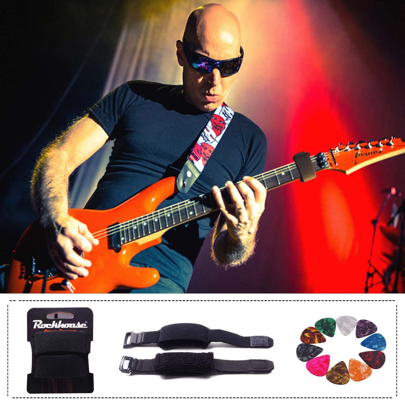 Rockhouse String Muter, Universal Guitar Fret Dampener, String Wraps for 4-string, 6-string instruments Black 2-pack(Small, Medium)