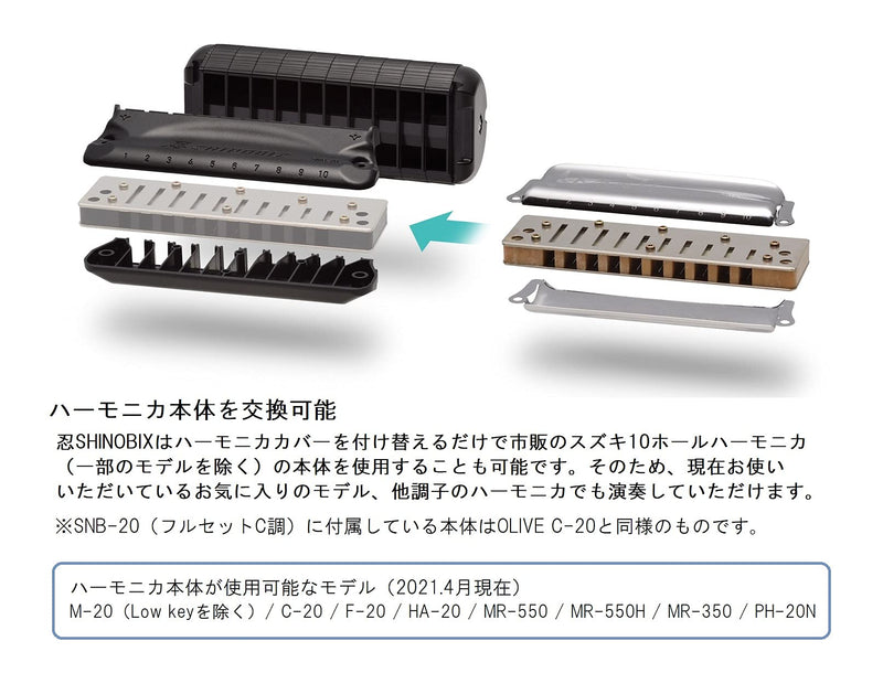 Suzuki Diatonic Harmonica with silencer SNB-20 fullset