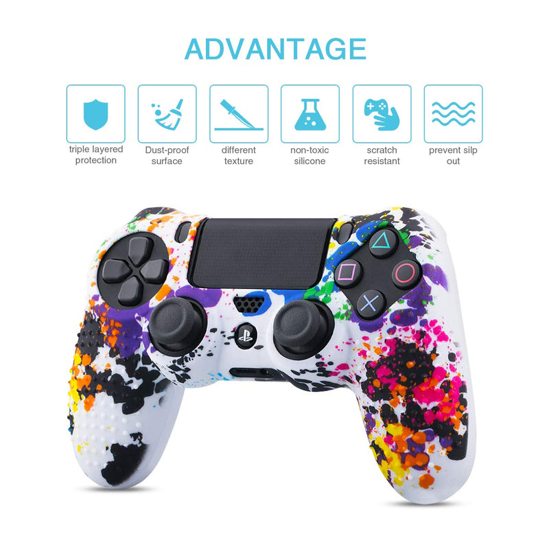 6amLifestyle PS4 Controller Skin (Graffiti 2 Controller Skins + 10 Thumb Grips) Anti-Slip Silicone Cover Protector Case for DualShock 4 PS4 / PS4 Slim / PS4 Pro Controller 01W-Graffiti