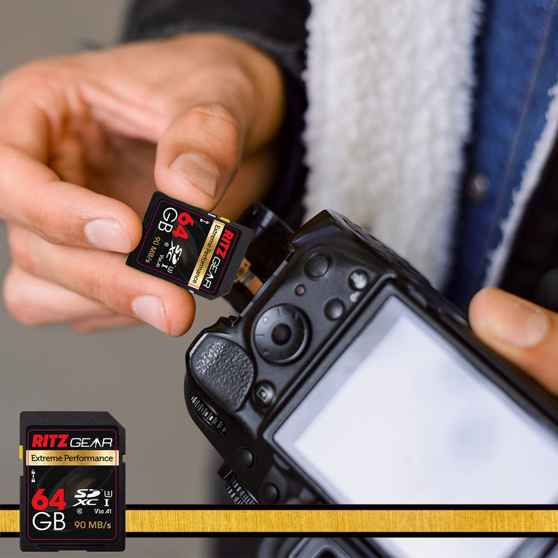 Ritz Gear Extreme Performance Video Pro 64GB 4K 8K Ultra HD SDXC U3 V60 A1 Memory Card 2-Pack (Read 265mb/s 120mb/s Write) 2 Pack Standard Packaging